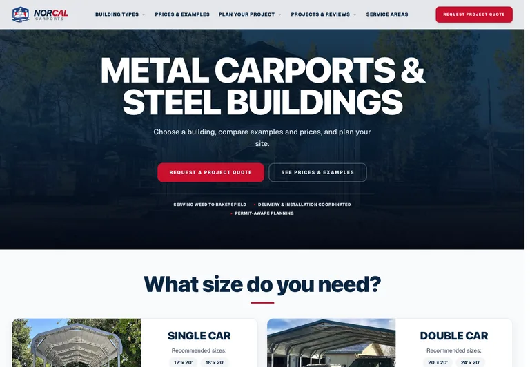 NorCal Carports public website, captured September 7, 2026