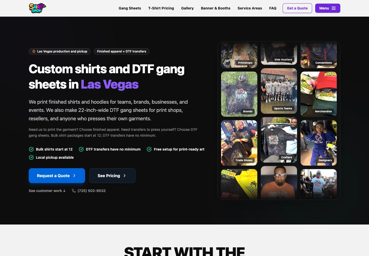 The Shirt Store LV public website, captured September 7, 2026
